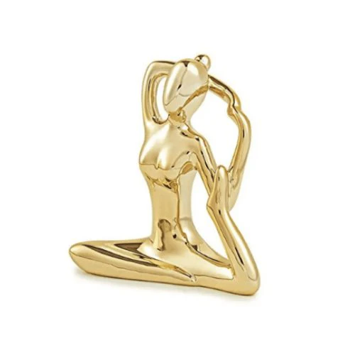 Escultura Mulher Yoga em Porcelana Dourado