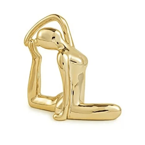 Escultura Mulher Yoga em Porcelana Dourado