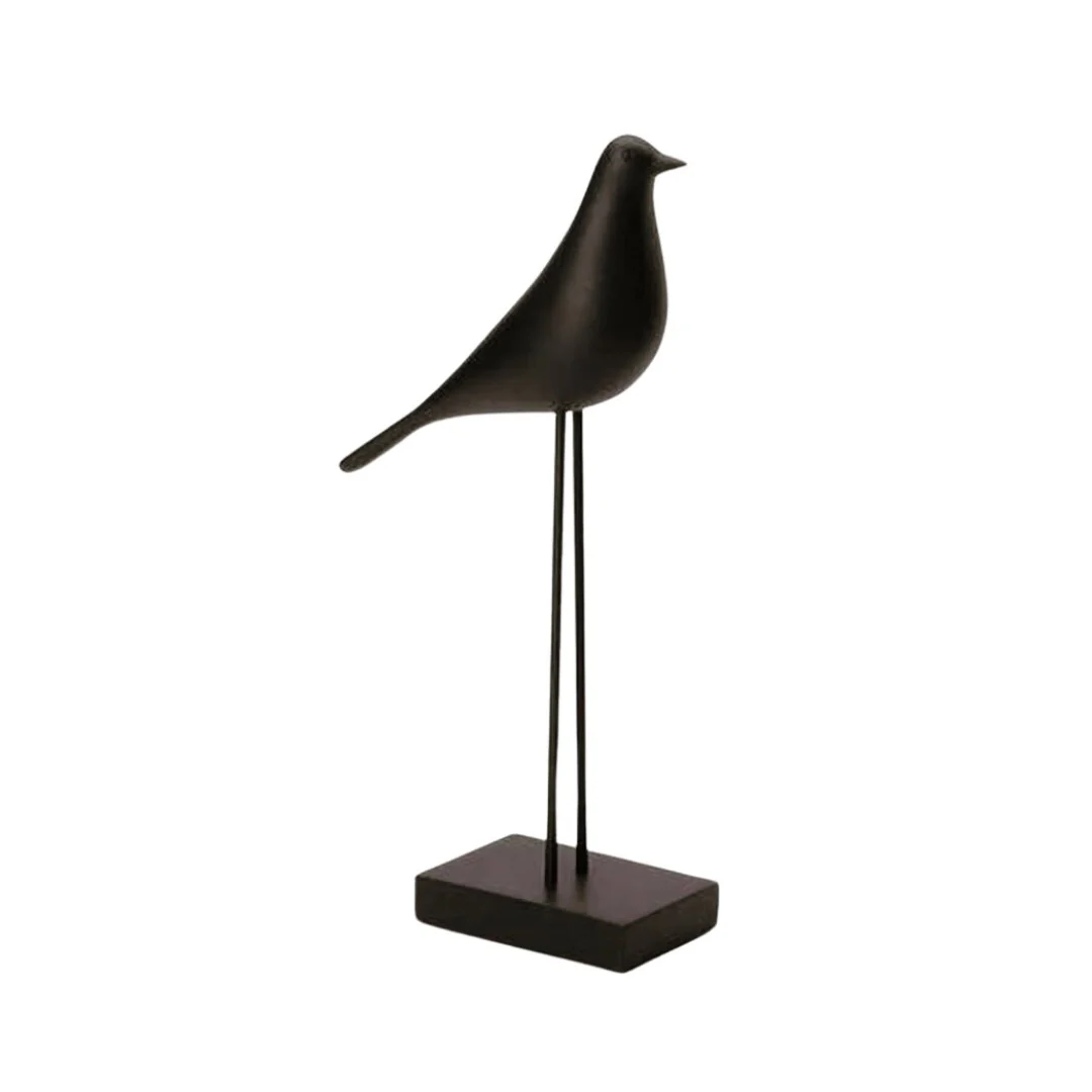 Escultura Passaro em Poliresina Preto 27cm