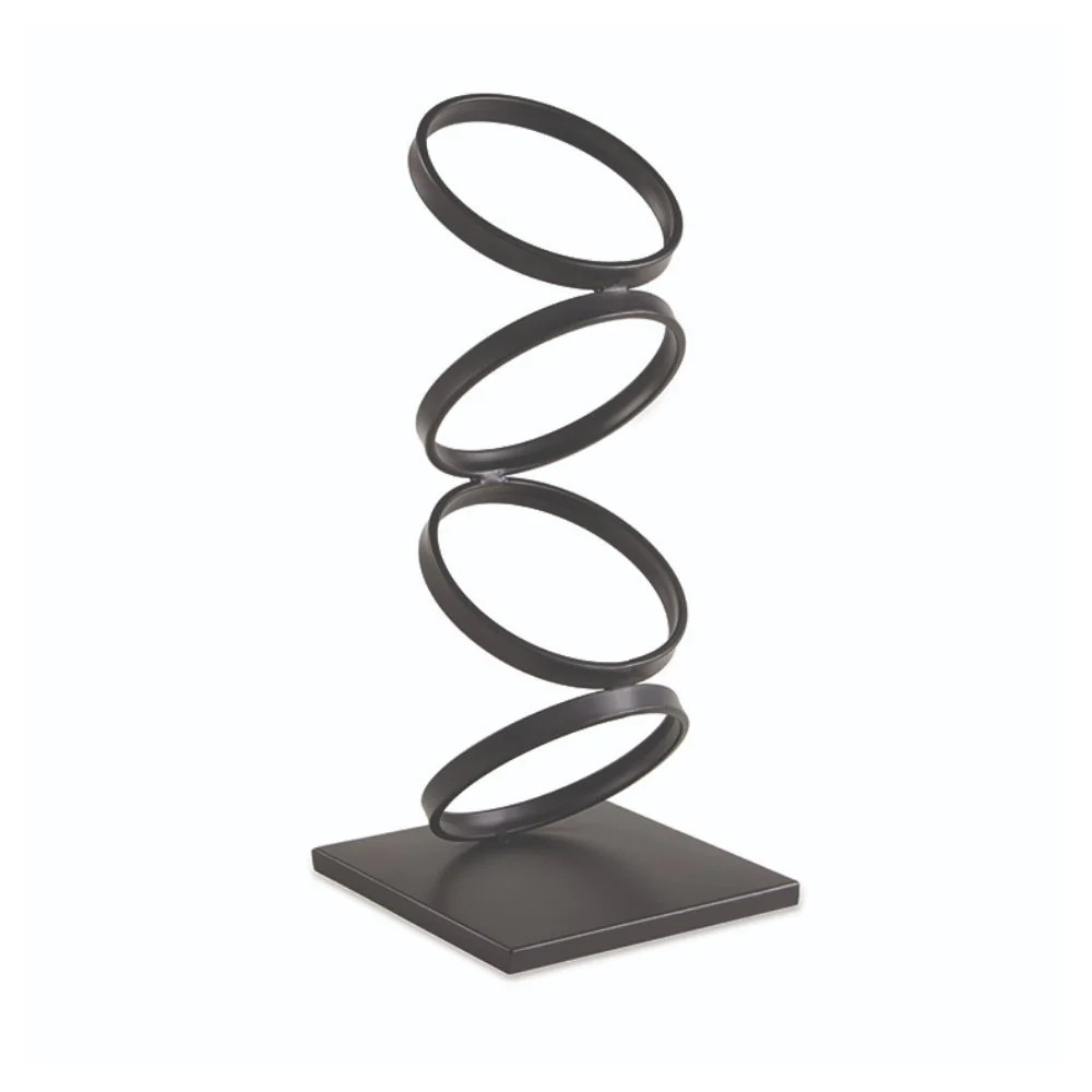 Escultura Formas Circulares Preta Em Metal - 39 x 18 cm