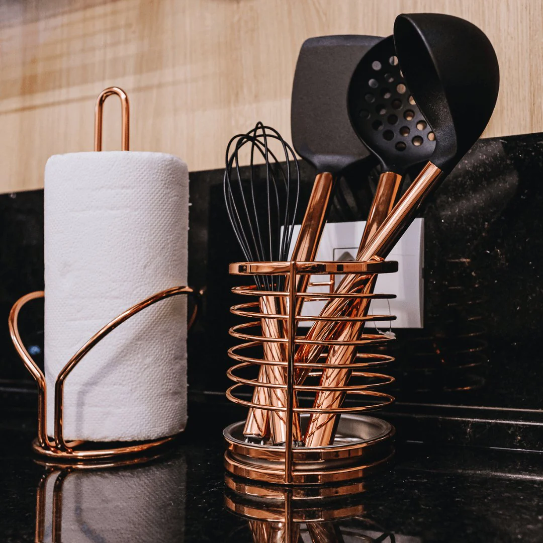 Escumadeira de Nylon Preta com Cabo de Aço Inox Rose Gold 34cm - Image 4