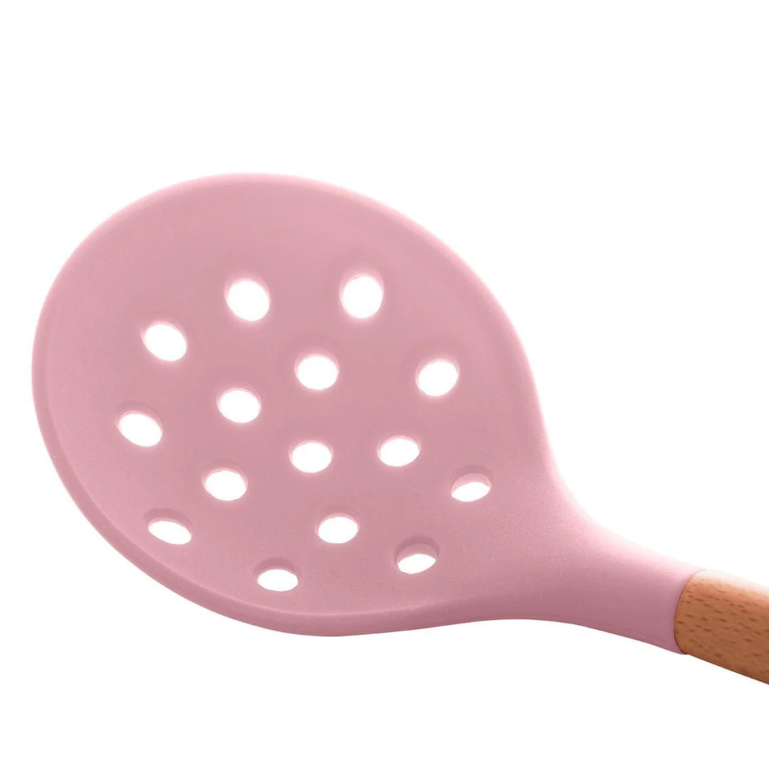 Escumadeira de Silicone com Cabo de Bambu Charmy Rosa 31,5cm - Image 3