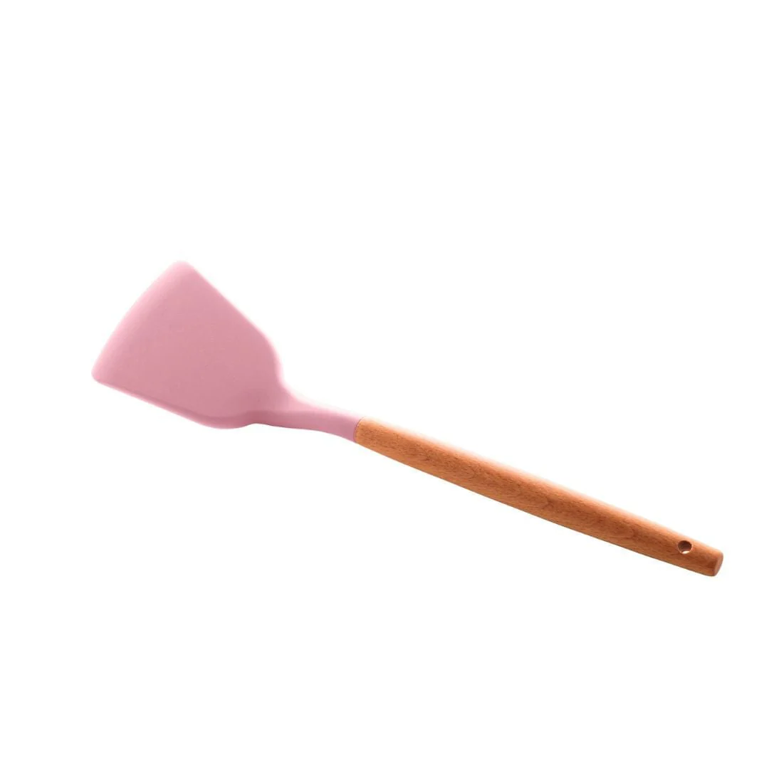 Espátula de Silicone com Cabo de Bambu Charmy Rosa 32cm