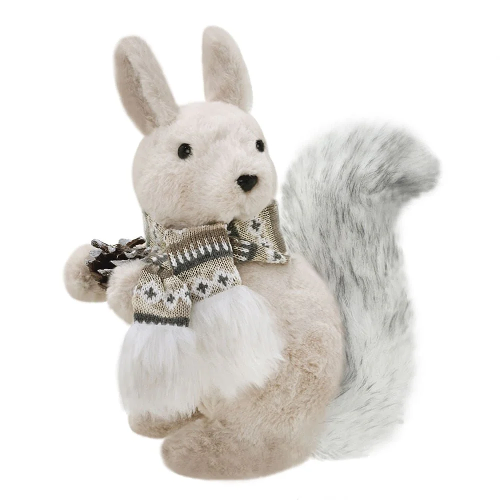 Esquilo Natalino Decorativo com Cachecol Bege 22cm