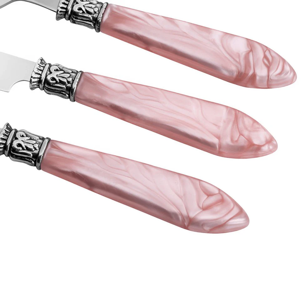 Faqueiro 24 Peças em Aço Inox com Cabo de Plastico Mother Pearl Rosa 26cm - Image 5