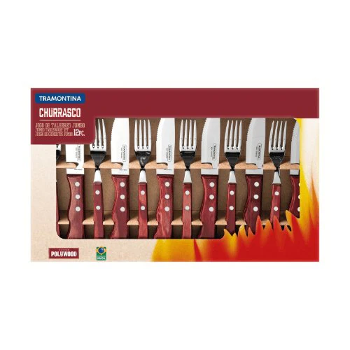 Faqueiro para Churrasco Jumbo em Aço Inox com Cabo Vermelho Polywood 12 Peças Tramontina - Image 2