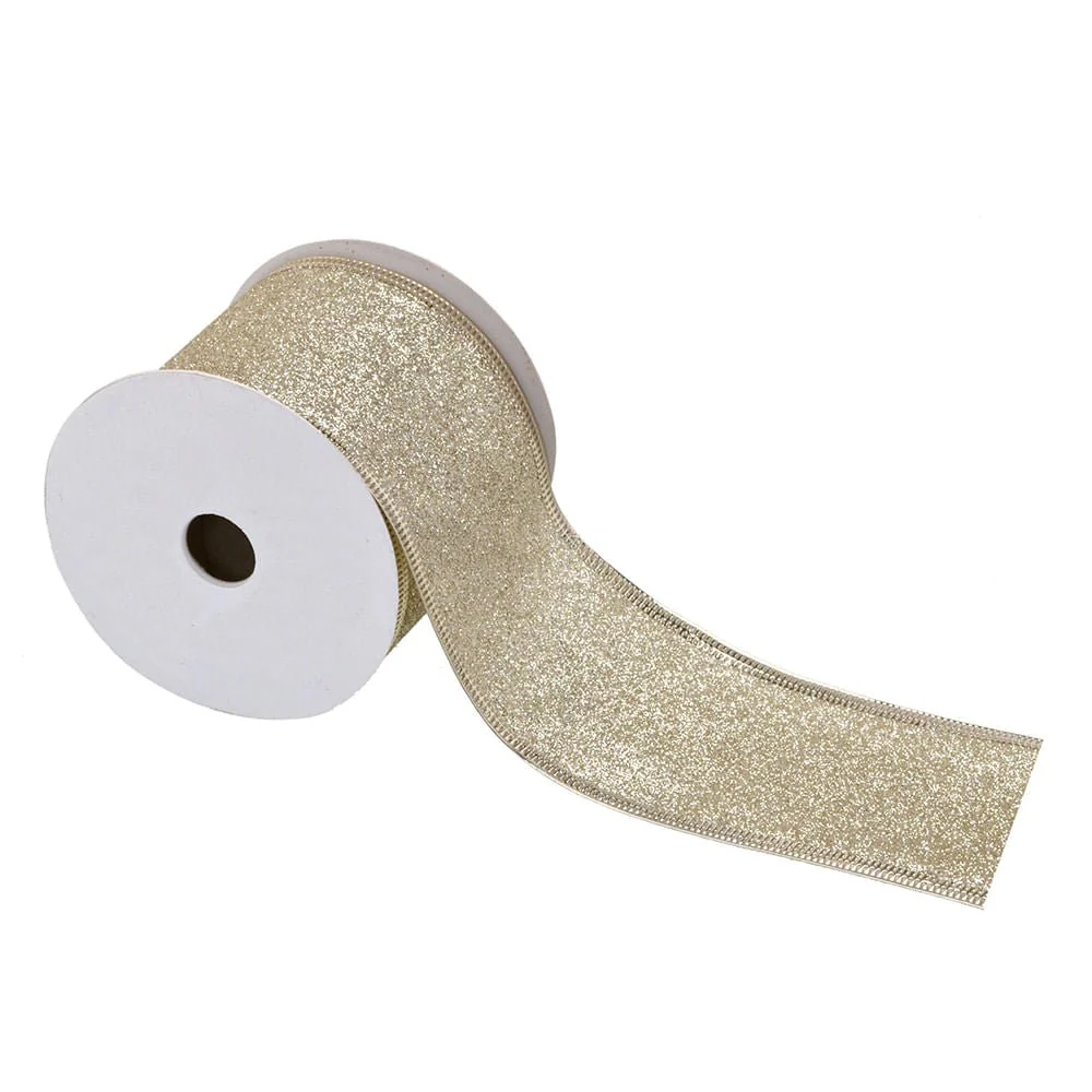 Fita Natalina Bege com Glitter de Plástico 9m