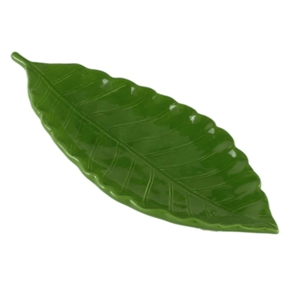 Folha Decorativa Travessa Cerâmica Verde - 32 cm