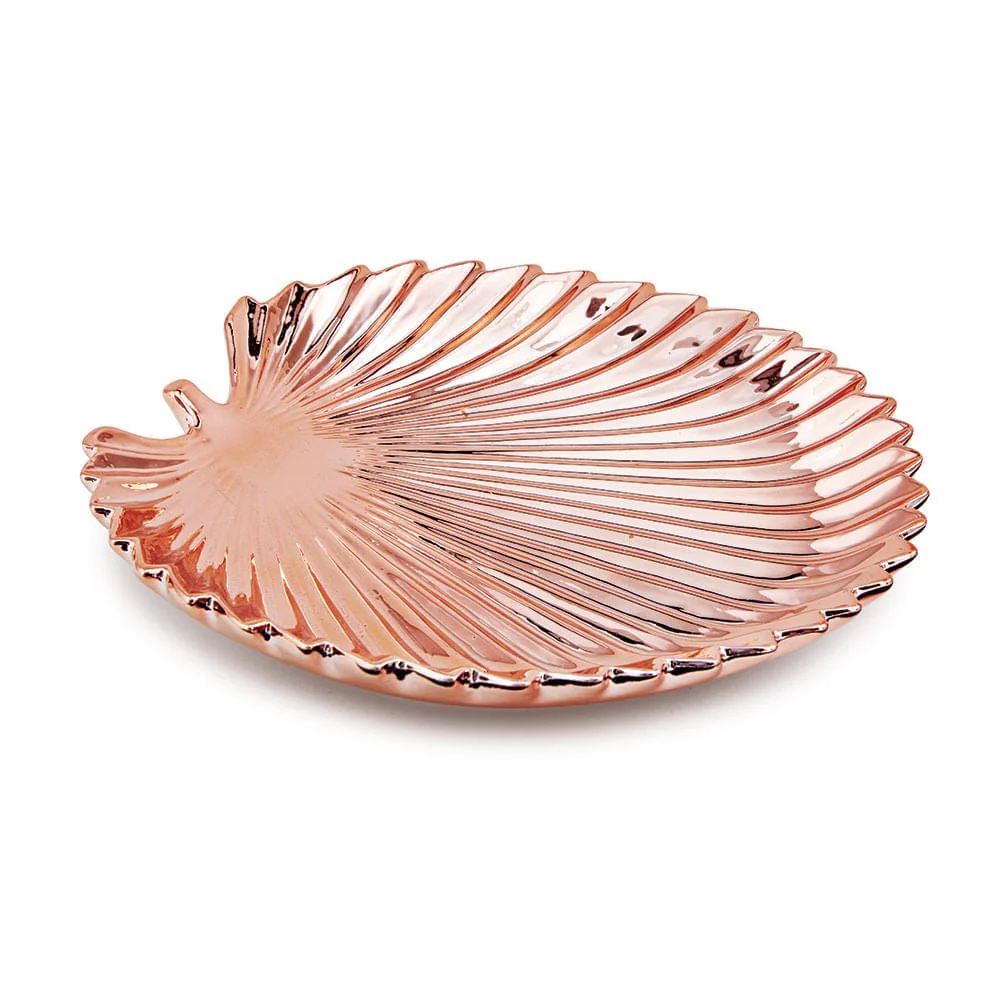 Folha Decorativa Rose Gold em Cerâmica Redonda (G) - 24,5cm