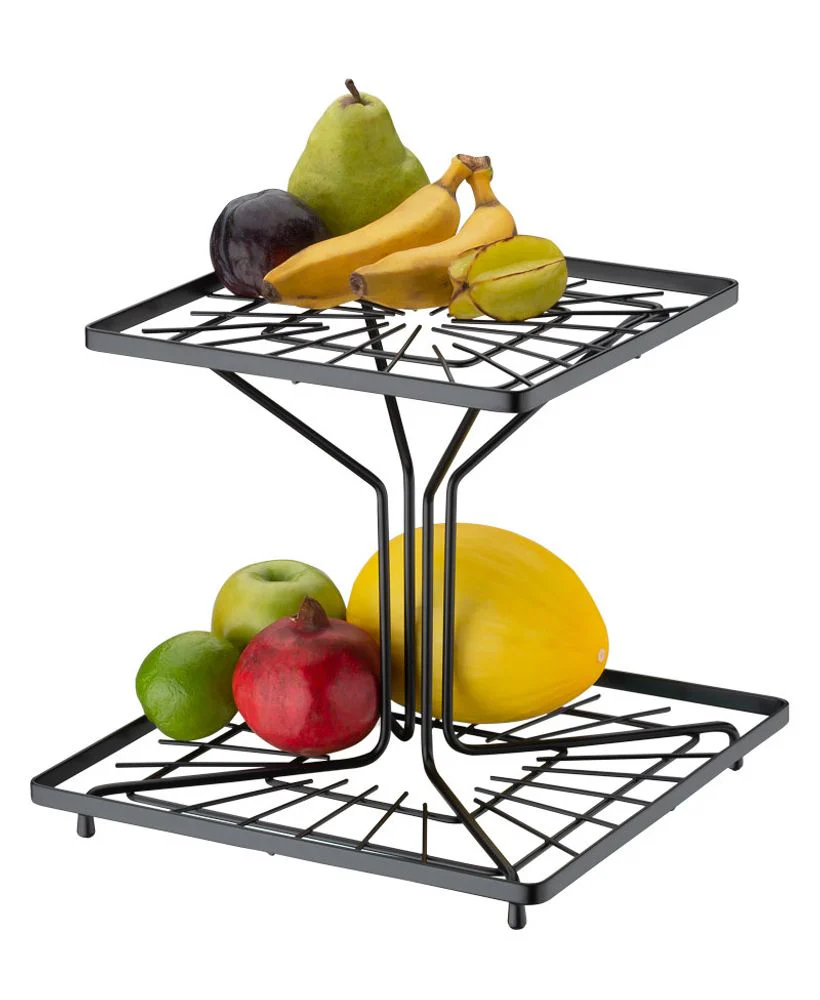 Fruteira Dupla Quadrada Preto Fosco 31 x 31 x A28,5cm - Image 3