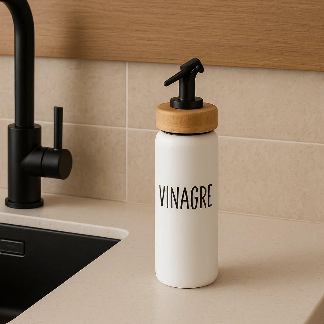 Galheteiro Vinagre Doha Vidro e Tampa de Bambu Branco 220ml
