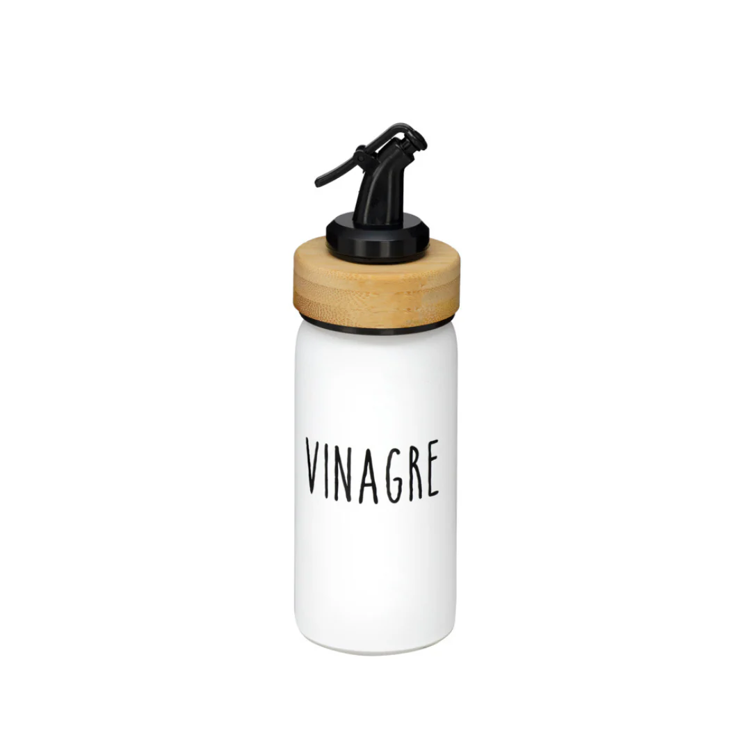 Galheteiro Vinagre Doha Vidro e Tampa de Bambu Branco 220ml - Image 2