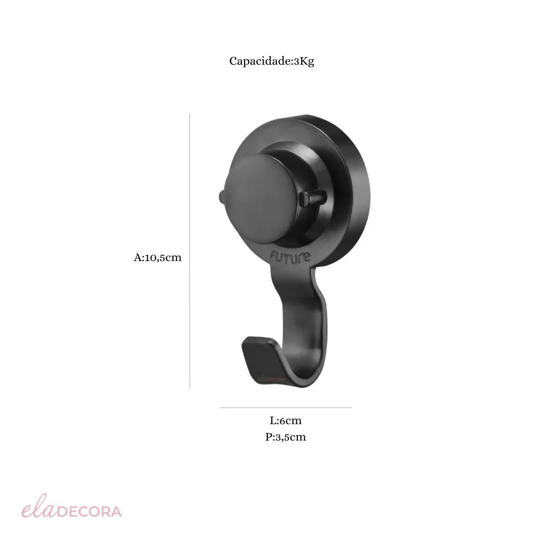 Gancho de Parede Preto Fosco com Ventosa Resistente 10,5cm - Image 8