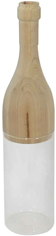 Garrafa Porta Rolhas de Vinho Decorativa de Madeira e Vidro