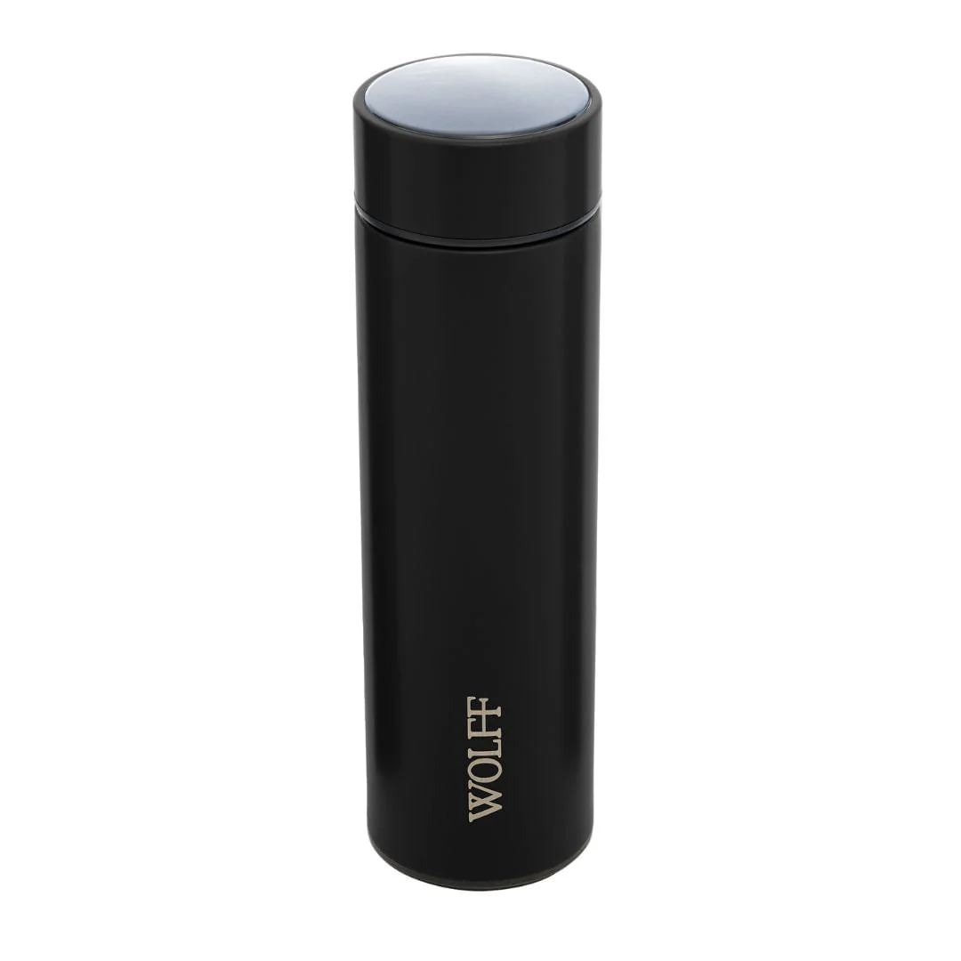 Garrafa Térmica de Aço Inox com Termometro em Led Preto 500ml
