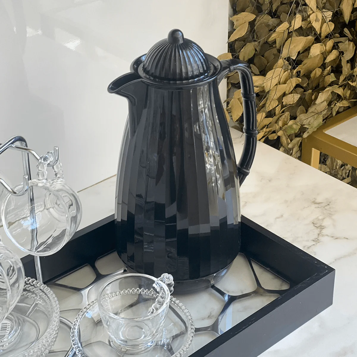 Garrafa Térmica de Plastico e Bambu Preto 1 Litro - Image 2