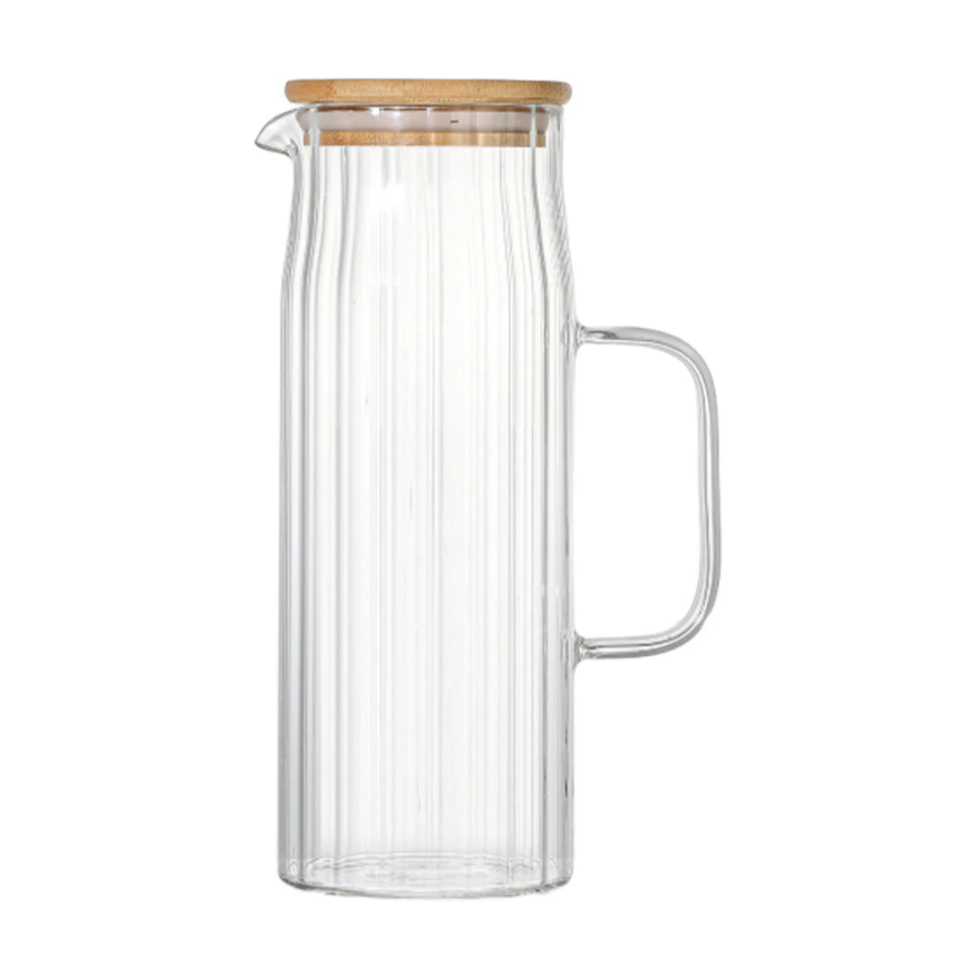 Jarra Vidro Borossilicato Canelada Tampa de Bambu 1,1L - Image 3