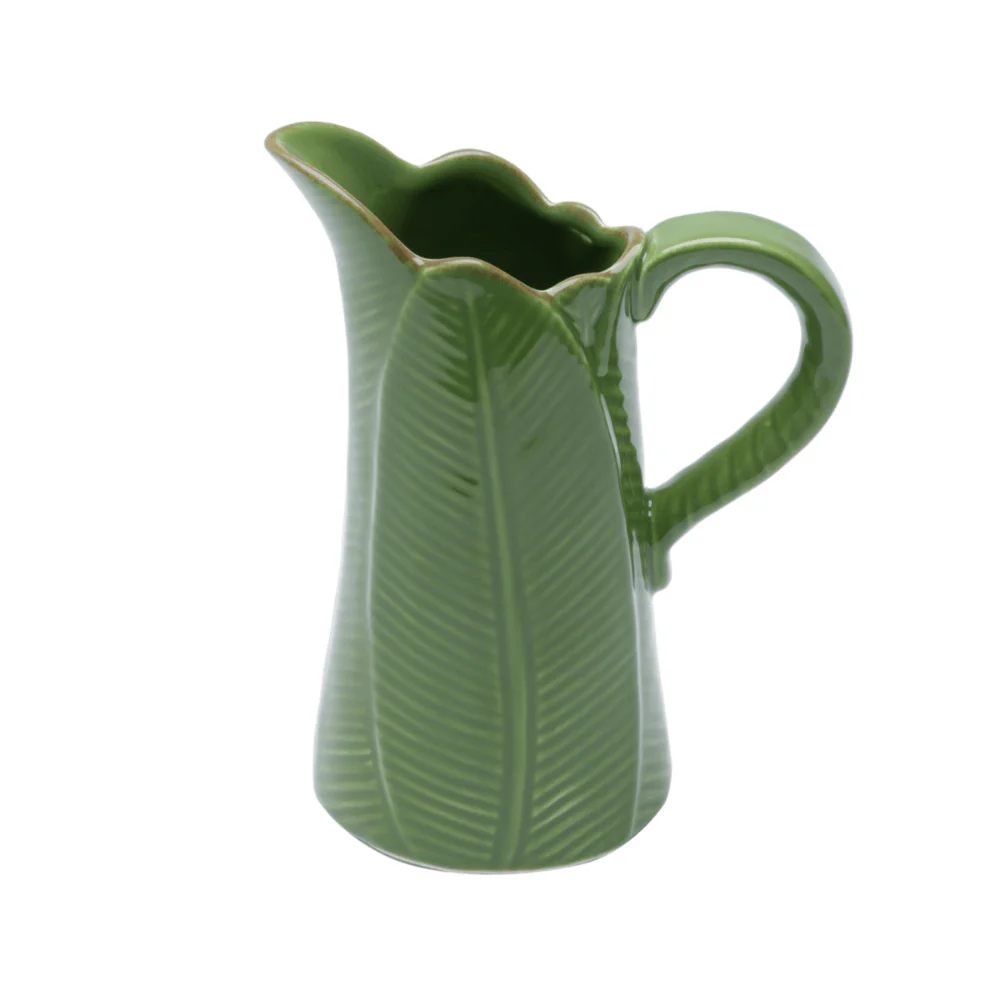 Jarro de Cerâmica Leaf Folha de Banana Verde 17,5cm