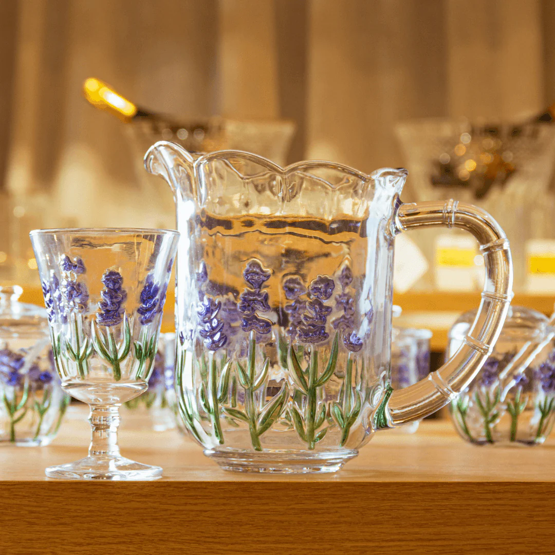 Jogo 1 Jarra com 6 Taças Cristal Lavanda Hand Painting - Image 3