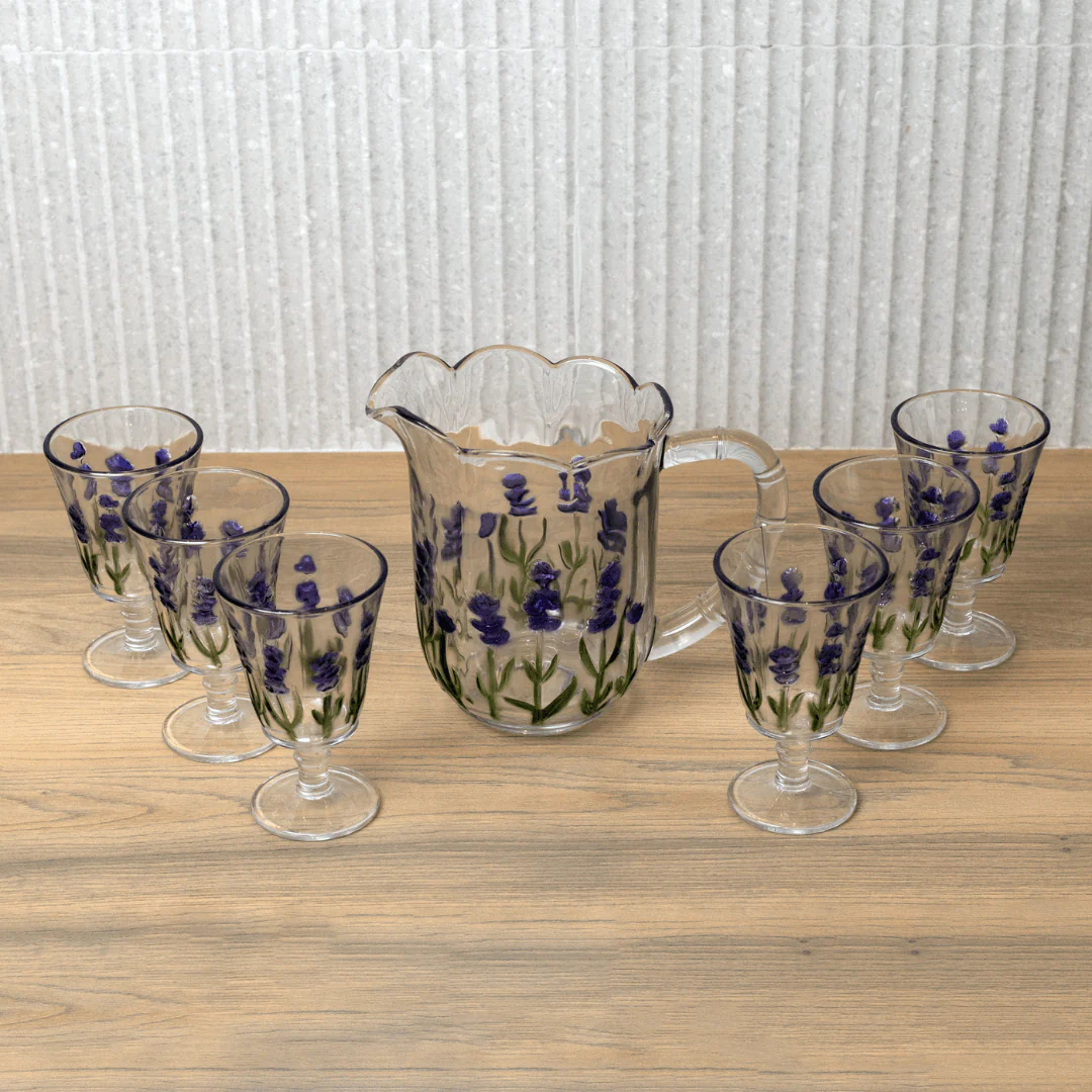 Jogo 1 Jarra com 6 Taças Cristal Lavanda Hand Painting - Image 5