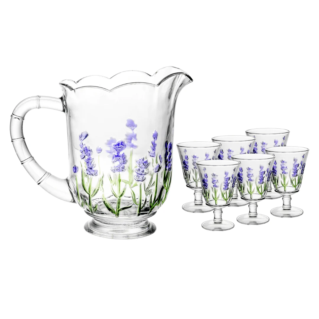 Jogo 1 Jarra com 6 Taças Cristal Lavanda Hand Painting - Image 8