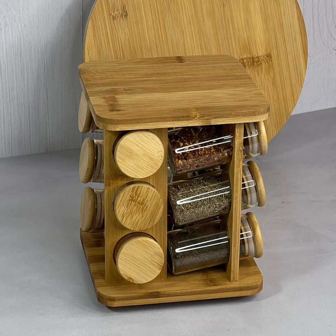 Jogo 12 Potes Herméticos de Vidro 120ml com Suporte Giratório em Bambu - Image 7