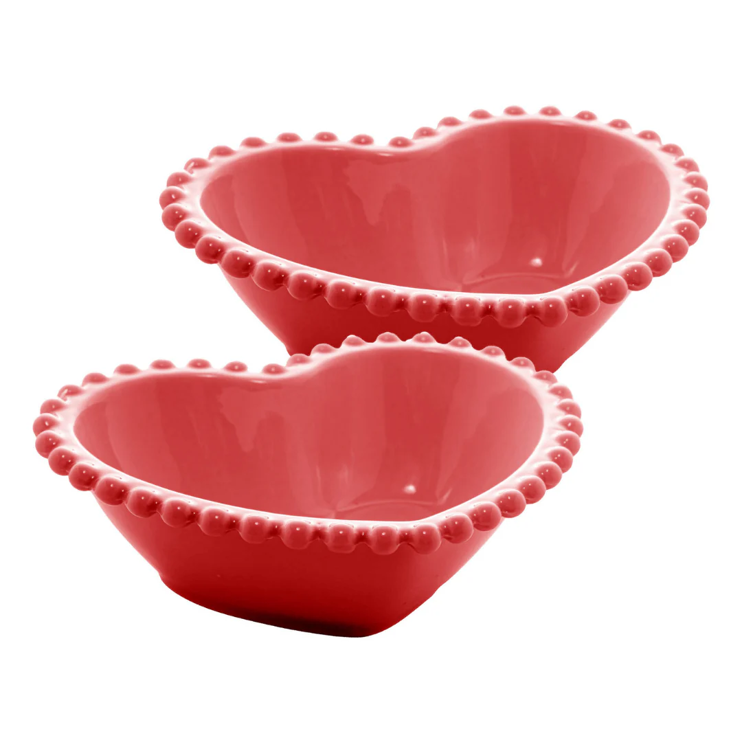 Jogo 2 Bowls Porcelana Coração Beads Vermelho 15cm - Image 4