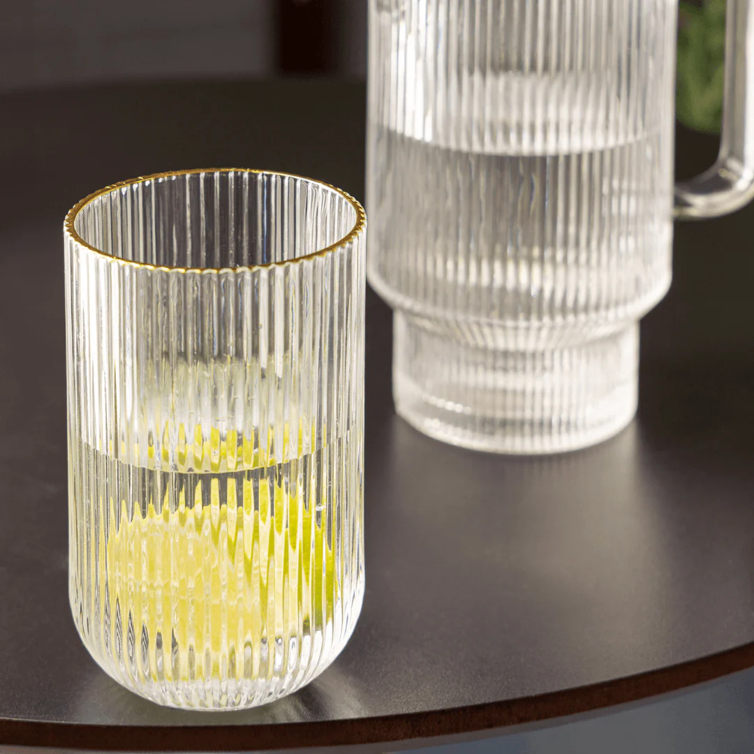 Jogo 2 Copos Altos de Vidro Lines com Fio de Ouro 450ml - Image 3