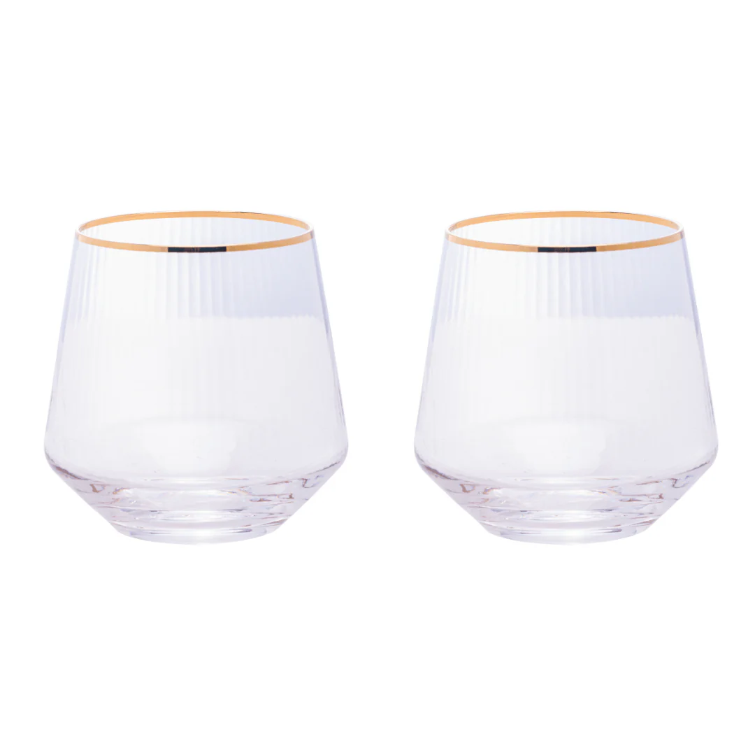 Jogo 2 Copos Baixos de Vidro com Borda Dourada 330ml