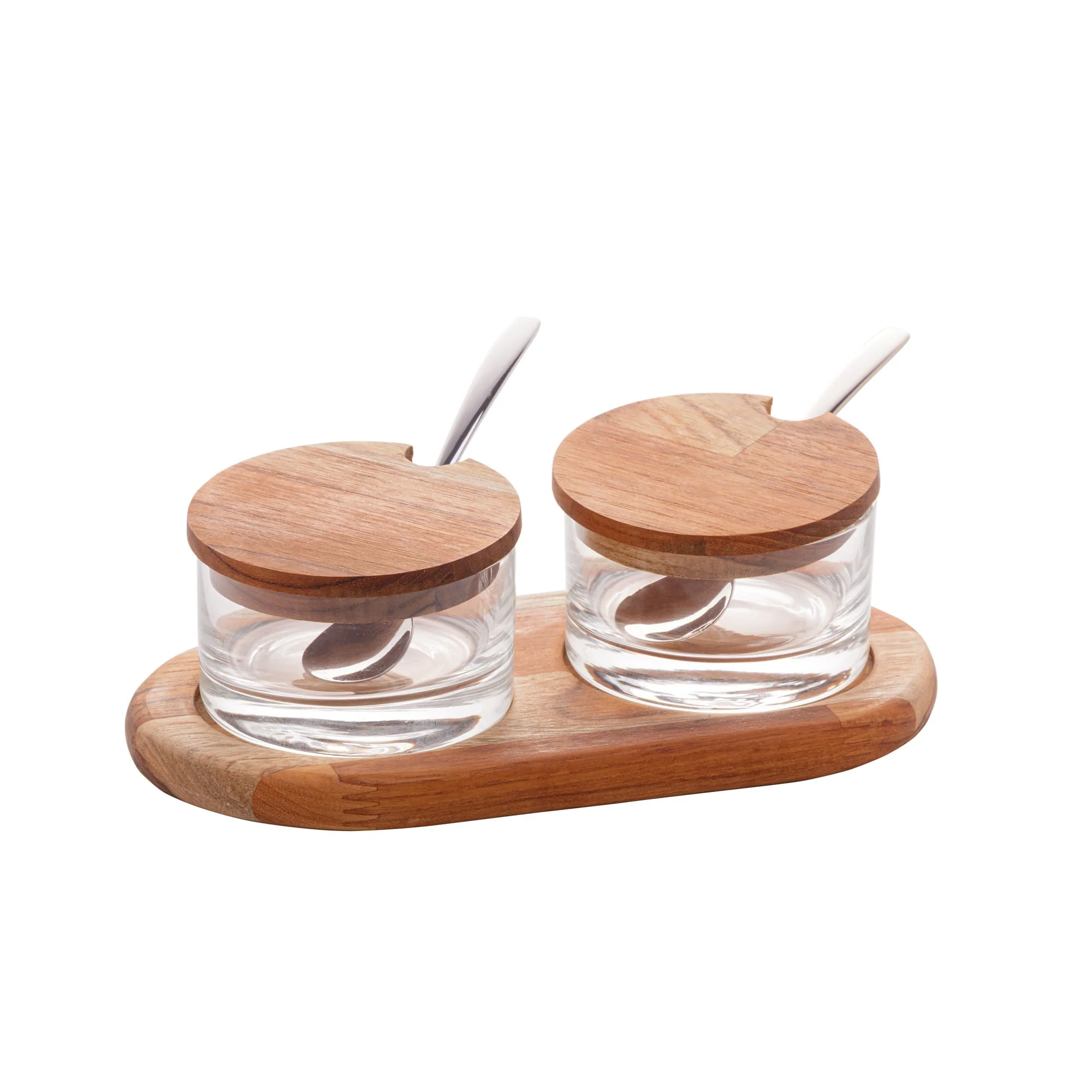 Jogo 2 Potes para Geléia de Vidro com Suporte de Madeira e Colher Teca - Image 3