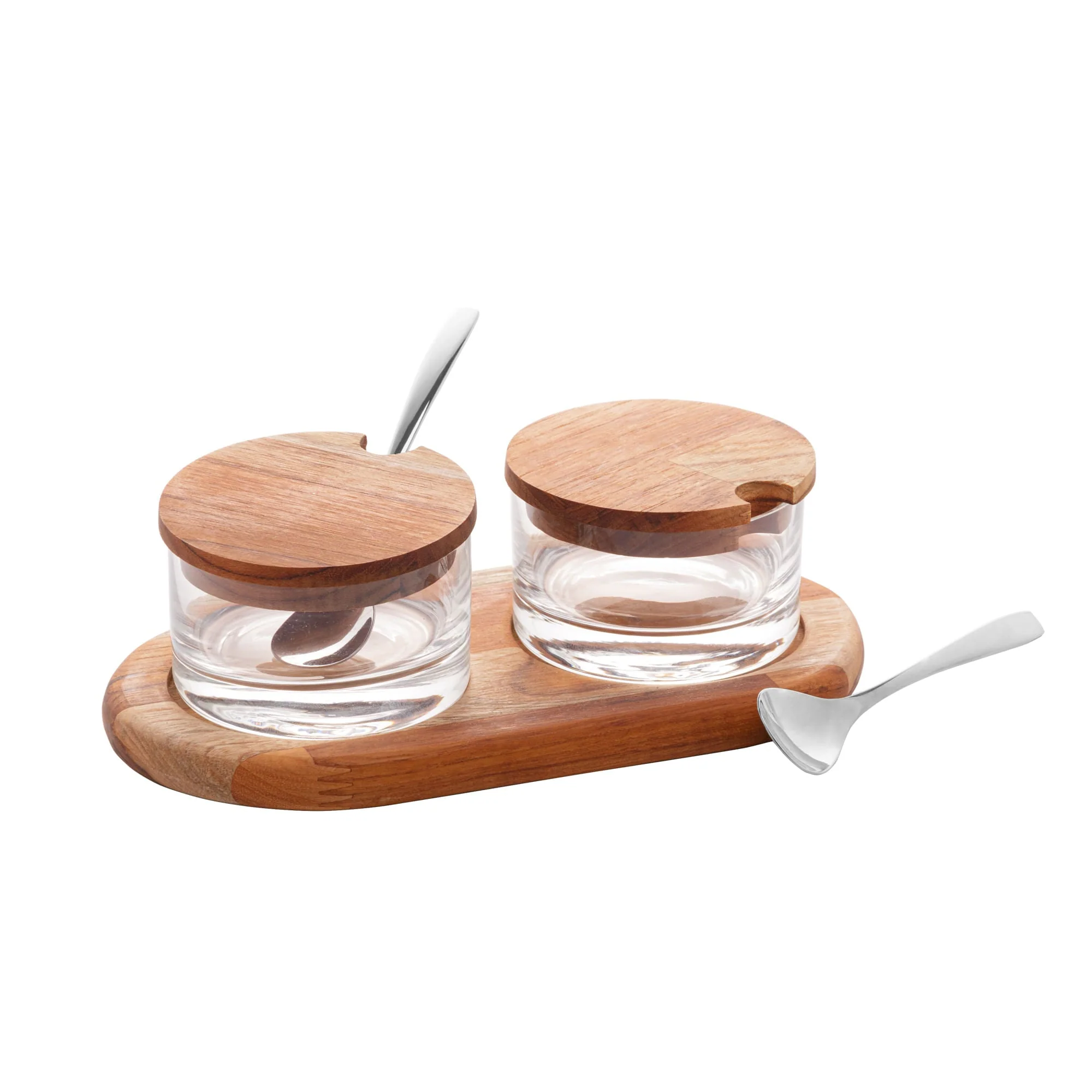 Jogo 2 Potes para Geléia de Vidro com Suporte de Madeira e Colher Teca - Image 4