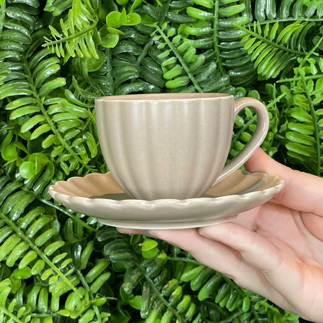 Jogo 2 Xícaras de Café com Pires de Porcelana Petala Areia Matt 90ml - Image 3