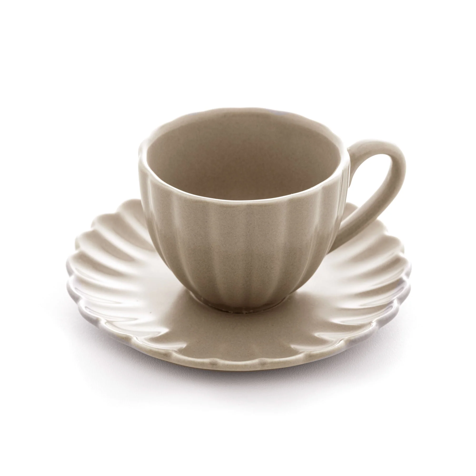 Jogo 2 Xícaras de Café com Pires de Porcelana Petala Areia Matt 90ml - Image 5