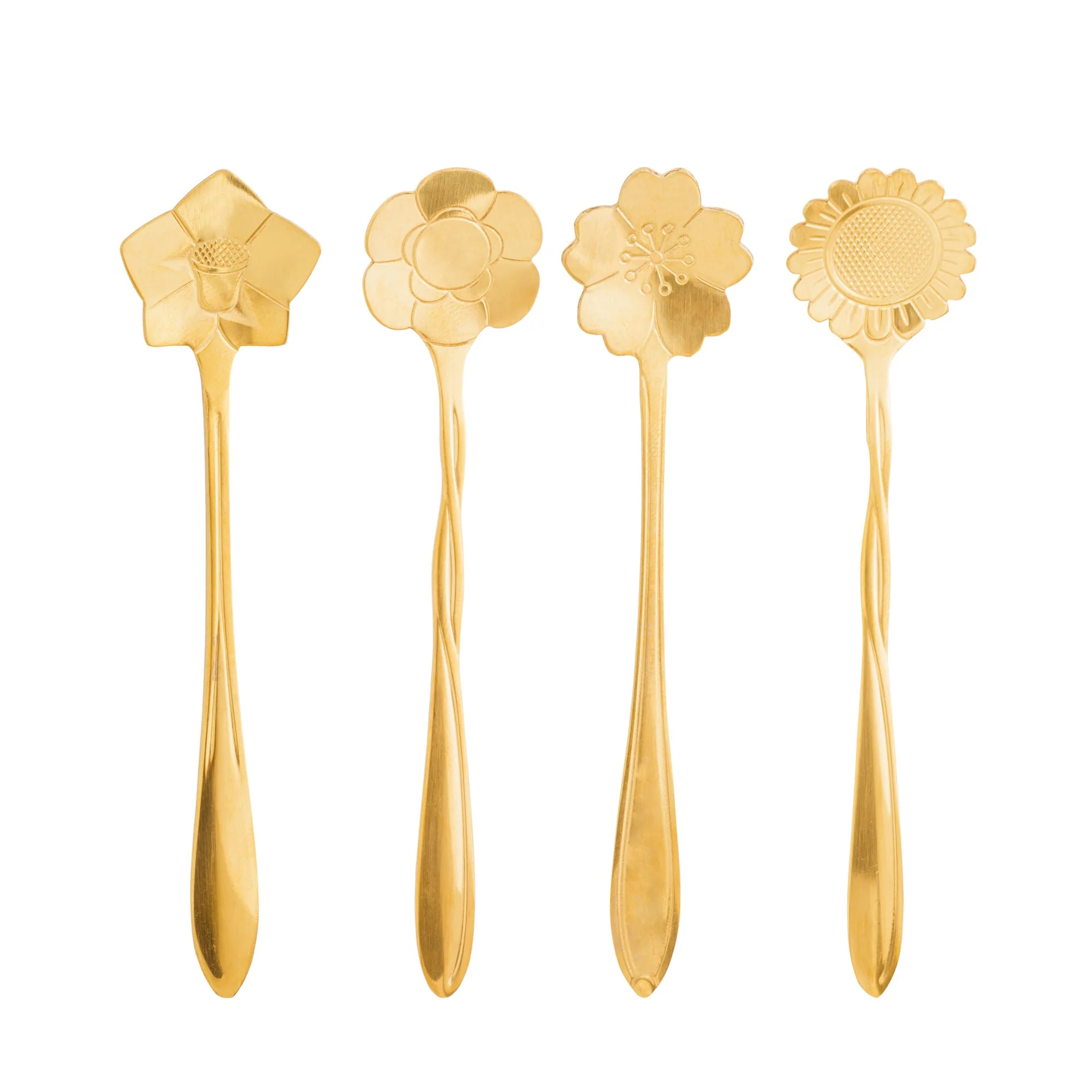Jogo 4 Colheres para Chá Flores Aço Inox Dourado - Image 3