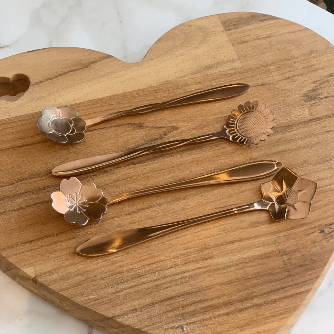 Jogo 4 Colheres Para Chá Flores Aço Inox Rose Gold - Image 2