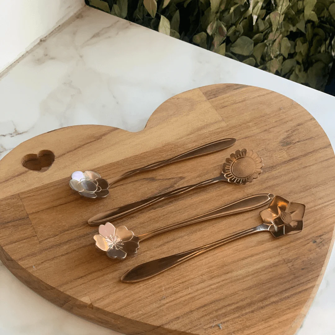 Jogo 4 Colheres Para Chá Flores Aço Inox Rose Gold - Image 3