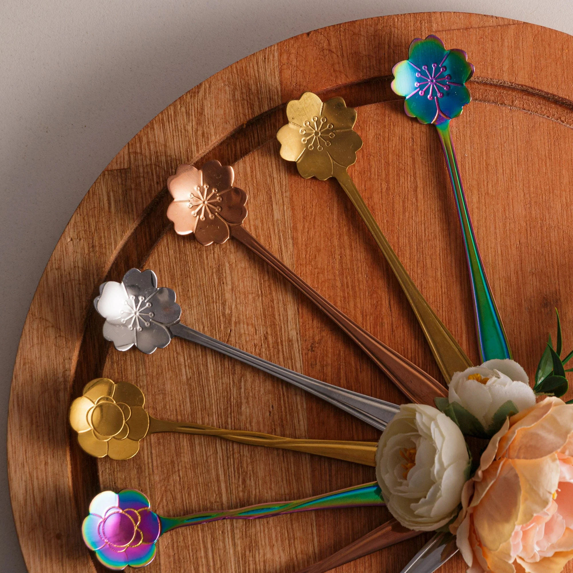 Jogo 4 Colheres Para Chá Flores Aço Inox Rose Gold - Image 4