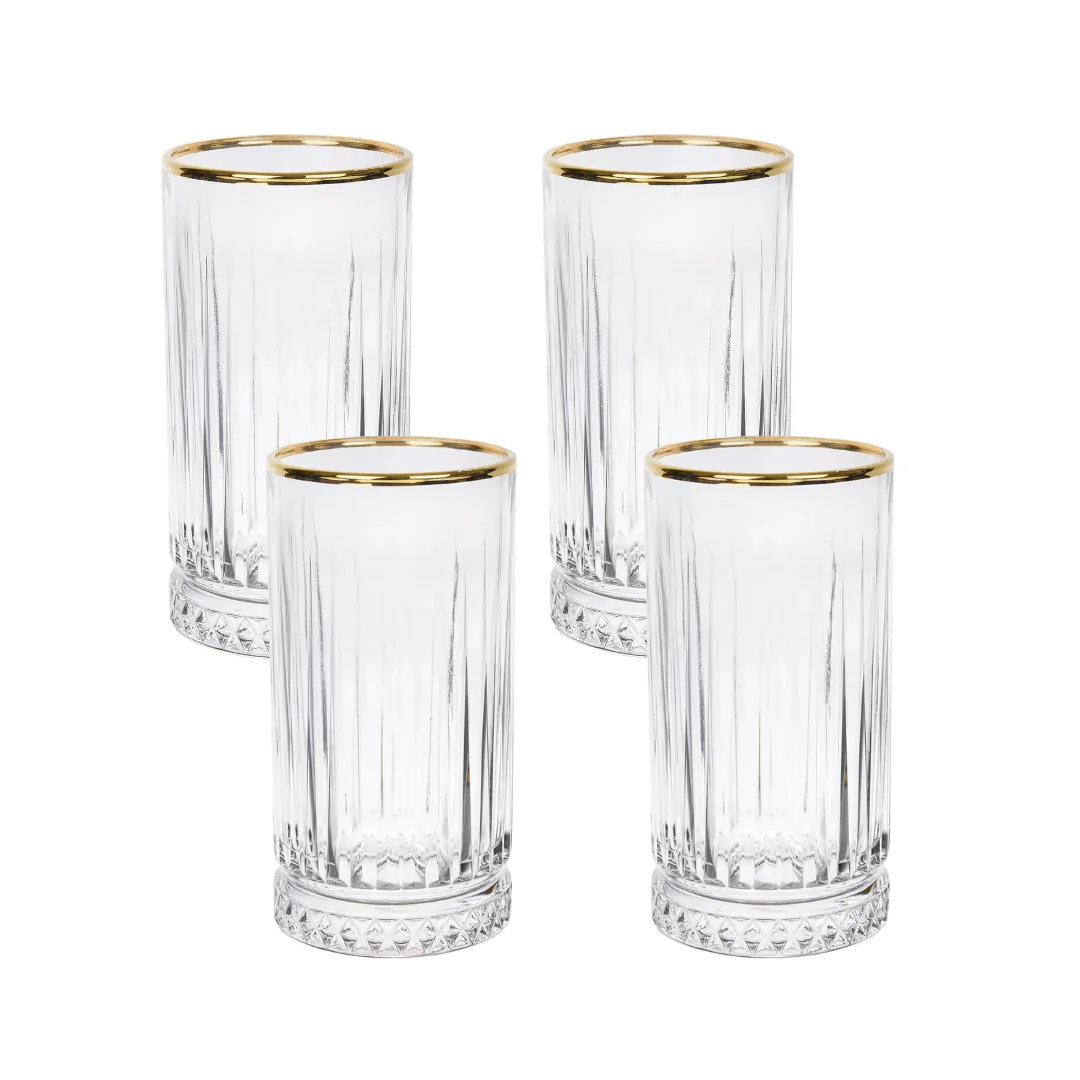 Jogo 4 Copos Altos Elysia em Vidro Gold Rim com Borda Dourada 450ml