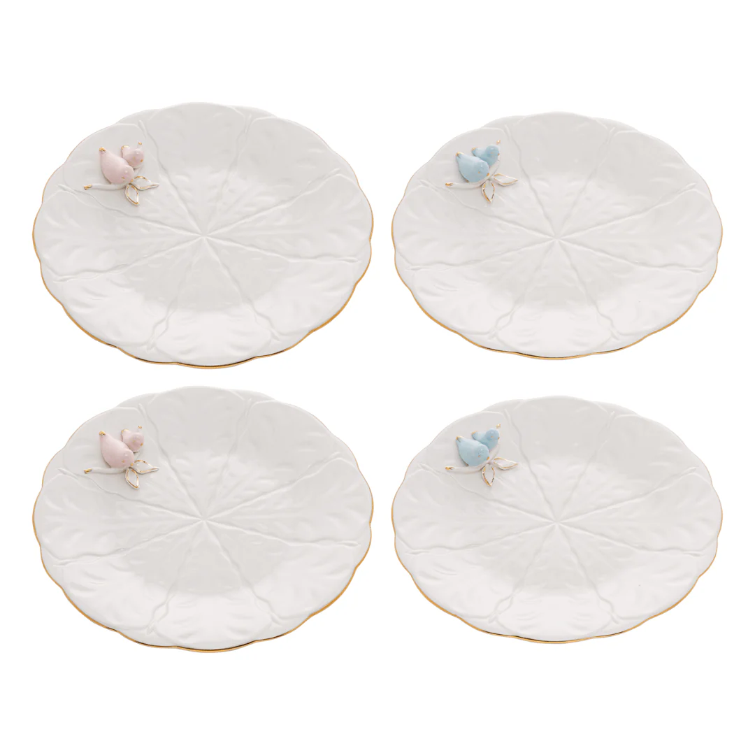 Jogo 4 Pratos para Sobremesa Bird Porcelana Branco 20cm - Image 10