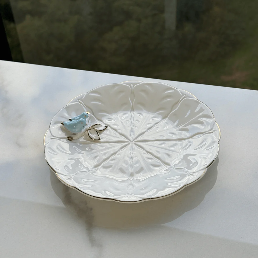 Jogo 4 Pratos para Sobremesa Bird Porcelana Branco 20cm - Image 2