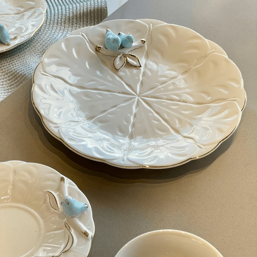 Jogo 4 Pratos para Sobremesa Bird Porcelana Branco 20cm - Image 3