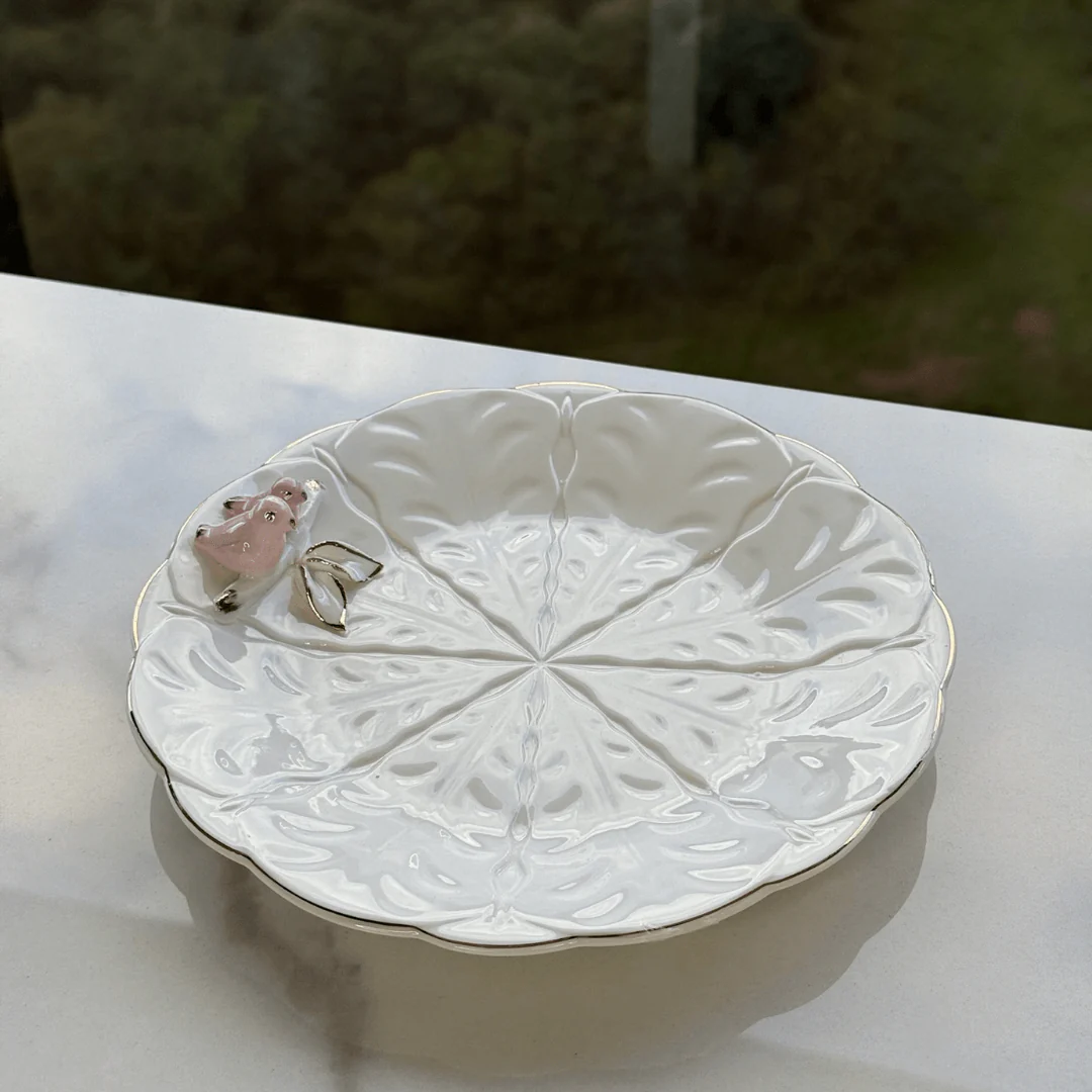 Jogo 4 Pratos para Sobremesa Bird Porcelana Branco 20cm - Image 4