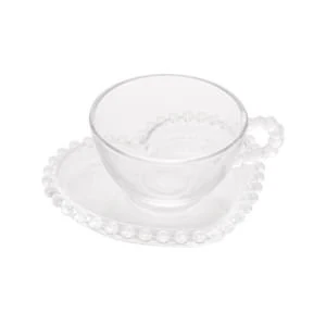 Jogo 4 Xícaras Chá Cristal de Chumbo Com Pires Coração Pearl 180ml - Image 2