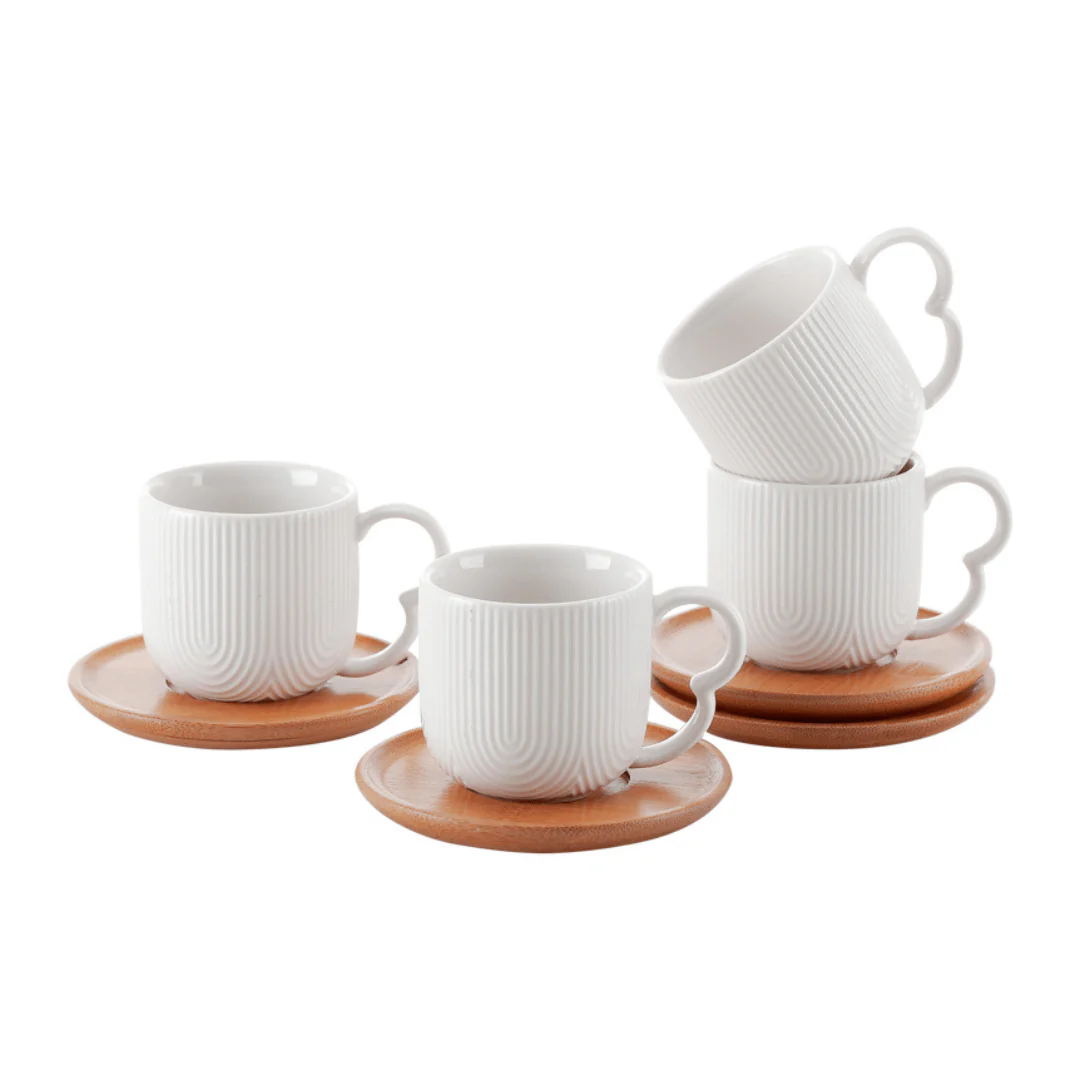Jogo 4 Xicaras de Café com Pires de Cerâmica Oasis Branca 90ml - Image 6