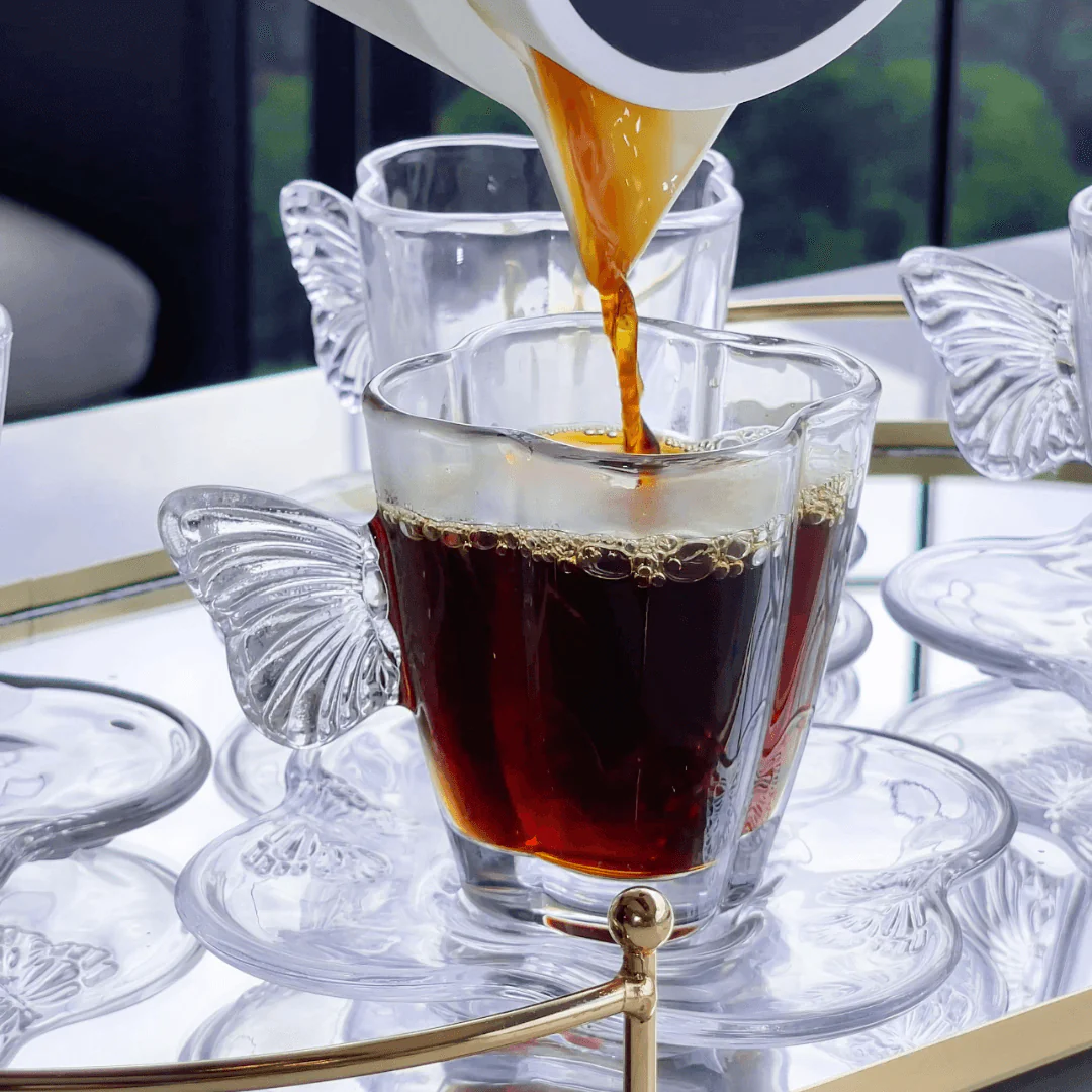 Jogo 4 Xicaras de Café com Pires de Vidro Butterfly 80ml - Image 2