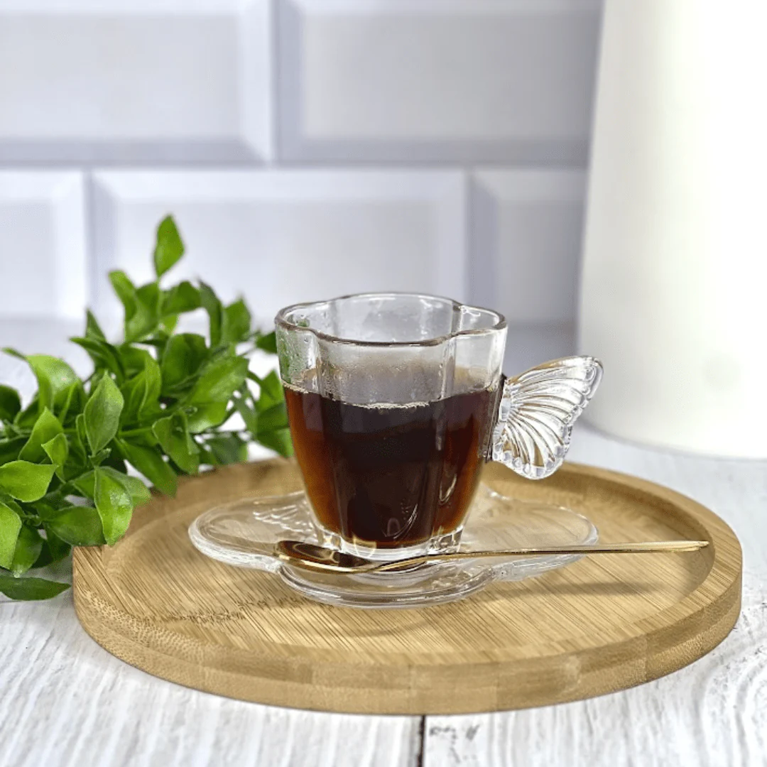 Jogo 4 Xicaras de Café com Pires de Vidro Butterfly 80ml - Image 3