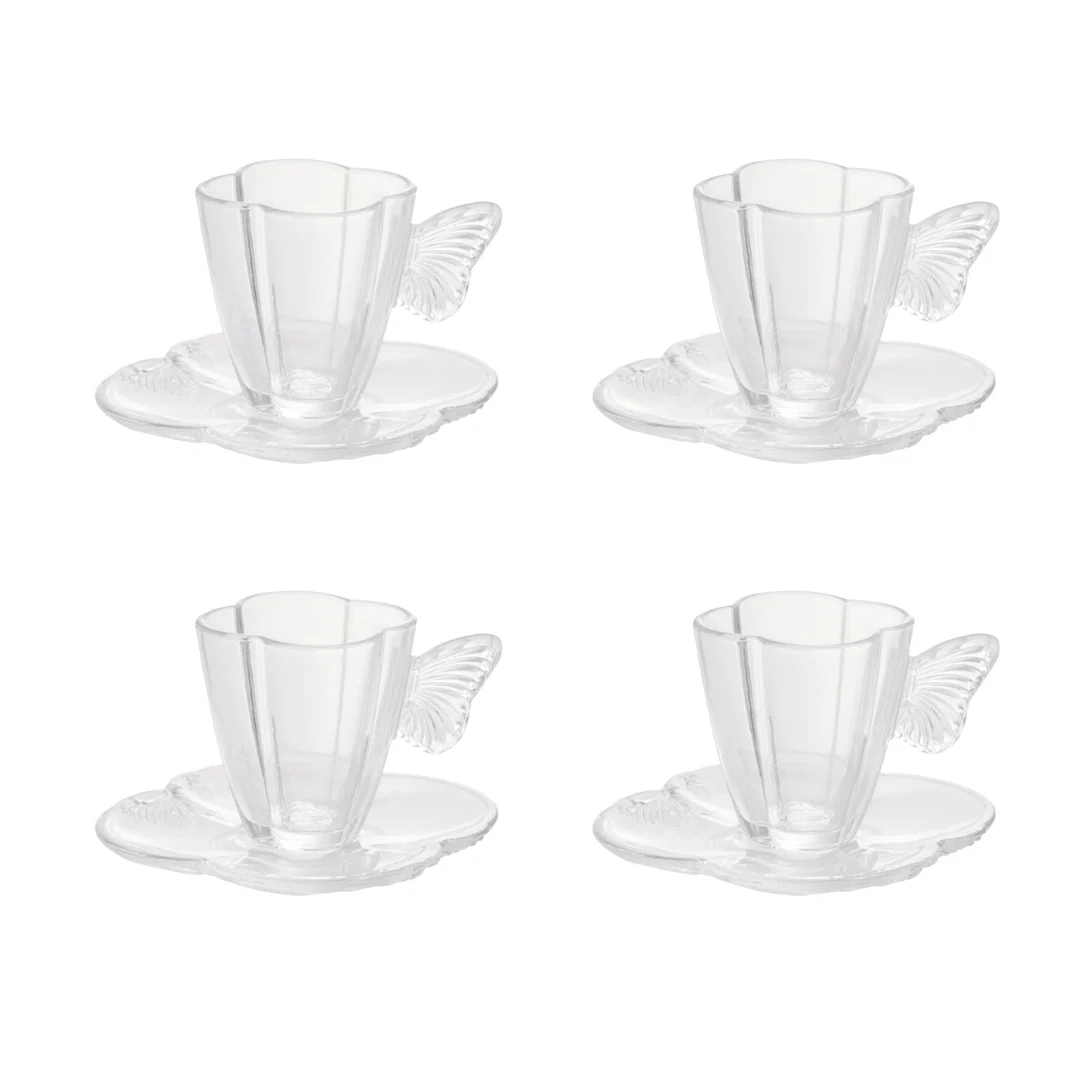 Jogo 4 Xicaras de Café com Pires de Vidro Butterfly 80ml - Image 9
