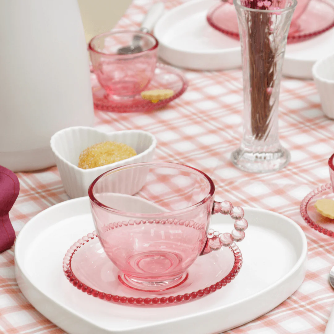 Jogo 4 Xicaras de Café Cristal de Chumbo com Pires Pearl Rosa 80ml - Image 2