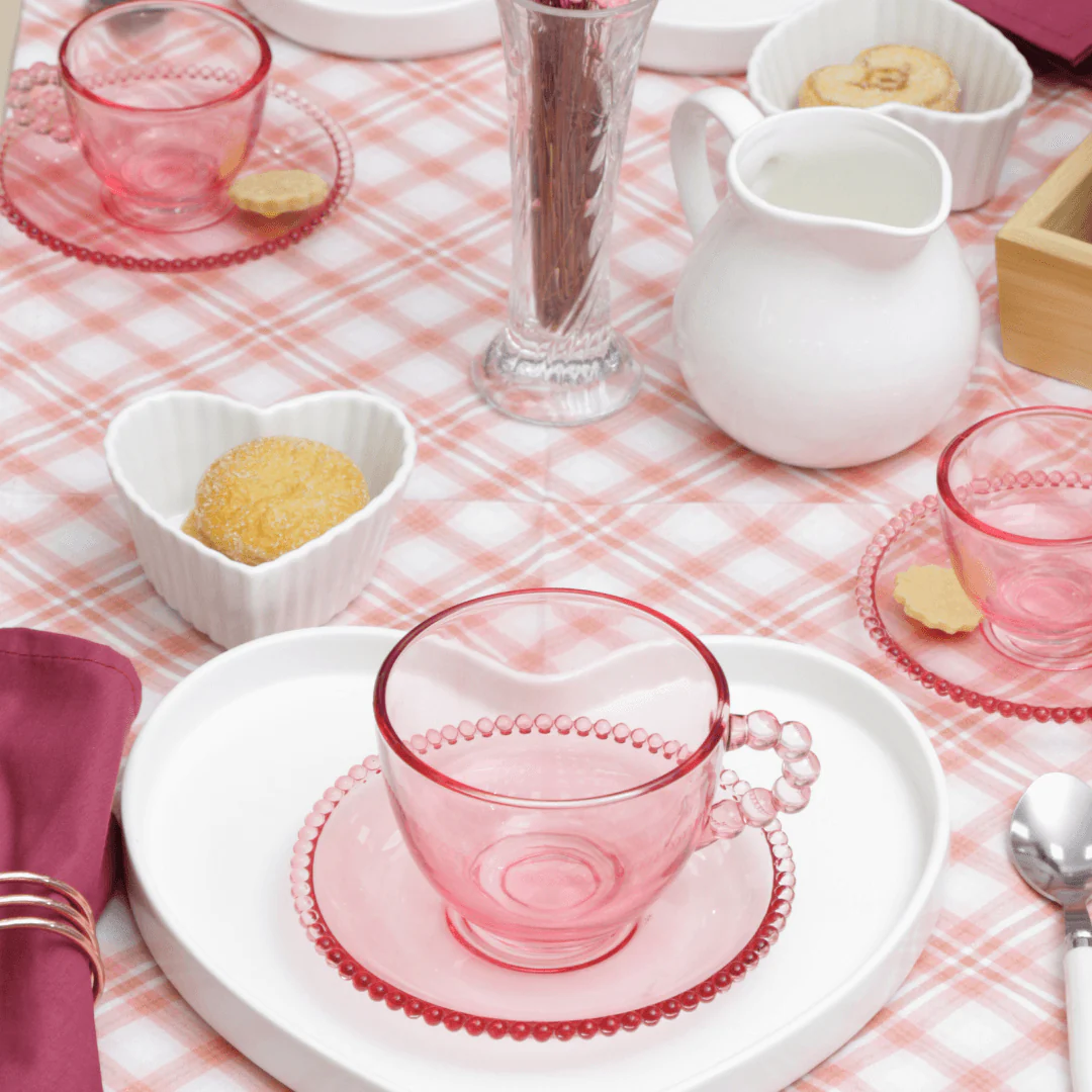 Jogo 4 Xicaras de Café Cristal de Chumbo com Pires Pearl Rosa 80ml - Image 3