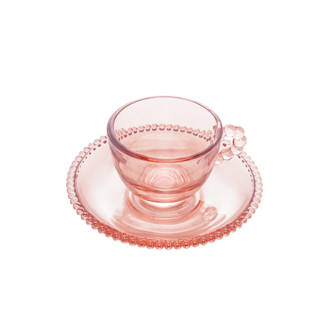 Jogo 4 Xicaras de Café Cristal de Chumbo com Pires Pearl Rosa 80ml - Image 6